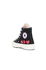 COMME des GARCONS PLAY Converse Multi Heart High Top in Black, view 3, click to view large image.