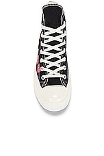 COMME des GARCONS PLAY Converse Multi Heart High Top in Black, view 4, click to view large image.
