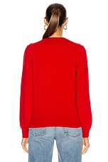 COMME des GARCONS PLAY Double Emblem V Neck Sweater in Red, view 3, click to view large image.
