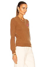 COMME des GARCONS PLAY V-Neck Pullover in Brown, view 2, click to view large image.