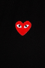 COMME des GARCONS PLAY Wool Red Heart Emblem Cardigan in Black, view 5, click to view large image.
