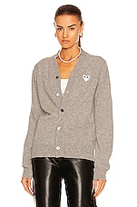 COMME des GARCONS PLAY White Heart Cardigan in Light Grey, view 2, click to view large image.