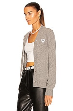 COMME des GARCONS PLAY White Heart Cardigan in Light Grey, view 4, click to view large image.