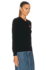 COMME des GARCONS PLAY Invader V-Neck Pullover Sweater in Black, view 2, click to view large image.