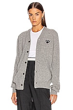COMME des GARCONS PLAY Wool Black Heart Emblem Cardigan in Light Gray, view 1, click to view large image.