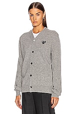 COMME des GARCONS PLAY Wool Black Heart Emblem Cardigan in Light Gray, view 2, click to view large image.