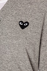 COMME des GARCONS PLAY Wool Black Heart Emblem Cardigan in Light Gray, view 6, click to view large image.