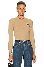 COMME des GARCONS PLAY Invader V-Neck Pullover Sweater in Camel, view 1, click to view large image.
