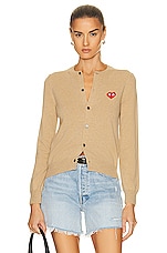 COMME des GARCONS PLAY Invader Cardigan in Camel, view 2, click to view large image.