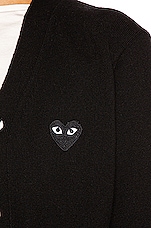 COMME des GARCONS PLAY Wool Cardigan with Black Emblem in Black, view 6, click to view large image.