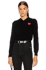 COMME des GARCONS PLAY Wool Jersey Intarsia Red Emblem Sweater in Black, view 1, click to view large image.