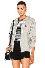 COMME des GARCONS PLAY Zip Up Cotton Hoodie with Red Emblem in Top Gray, view 1, click to view large image.