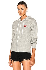 COMME des GARCONS PLAY Zip Up Cotton Hoodie with Red Emblem in Top Gray, view 2, click to view large image.