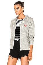COMME des GARCONS PLAY Zip Up Cotton Hoodie with Red Emblem in Top Gray, view 4, click to view large image.