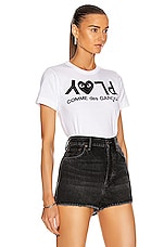COMME des GARCONS PLAY Jersey Black Print Tee in White, view 2, click to view large image.