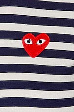 COMME des GARCONS PLAY Stripe Red Heart Tee in Navy, view 5, click to view large image.