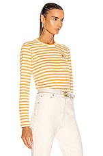 COMME des GARCONS PLAY Small Red Heart Striped T-Shirt in Yellow, view 2, click to view large image.