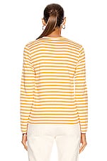 COMME des GARCONS PLAY Small Red Heart Striped T-Shirt in Yellow, view 3, click to view large image.