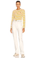 COMME des GARCONS PLAY Small Red Heart Striped T-Shirt in Yellow, view 4, click to view large image.