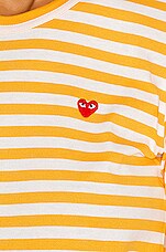 COMME des GARCONS PLAY Small Red Heart Striped T-Shirt in Yellow, view 5, click to view large image.