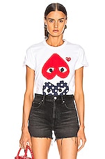 COMME des GARCONS PLAY Logo Emblem Tee in White, view 1, click to view large image.