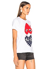 COMME des GARCONS PLAY Logo Emblem Tee in White, view 3, click to view large image.