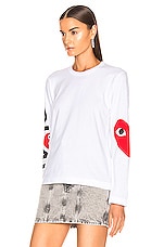 COMME des GARCONS PLAY Long Sleeve Logo Emblem Tee in White, view 3, click to view large image.