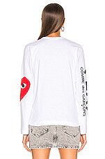 COMME des GARCONS PLAY Long Sleeve Logo Emblem Tee in White, view 4, click to view large image.