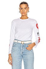 COMME des GARCONS PLAY Long Sleeve Logo Emblem Tee in White, view 1, click to view large image.