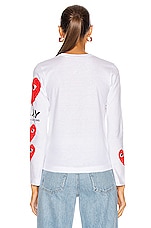 COMME des GARCONS PLAY Long Sleeve Logo Emblem Tee in White, view 4, click to view large image.