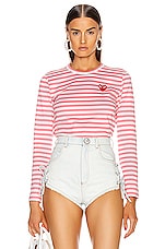 COMME des GARCONS PLAY Striped Tee in Pink, view 1, click to view large image.