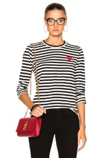 COMME des GARCONS PLAY Cotton Red Emblem Stripe Tee in Black & White, view 1, click to view large image.