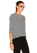 COMME des GARCONS PLAY Cotton Red Emblem Stripe Tee in Black & White, view 3, click to view large image.