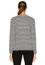 COMME des GARCONS PLAY Cotton Red Emblem Stripe Tee in Black & White, view 4, click to view large image.