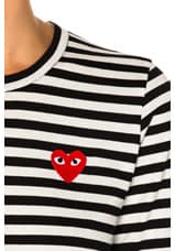 COMME des GARCONS PLAY Cotton Red Emblem Stripe Tee in Black & White, view 6, click to view large image.