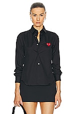 COMME des GARCONS PLAY Cotton Button Down With Red Emblem in Black, view 1, click to view large image.