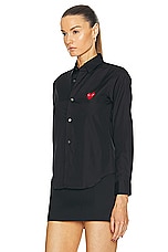 COMME des GARCONS PLAY Cotton Button Down With Red Emblem in Black, view 3, click to view large image.