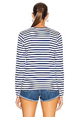 COMME des GARCONS PLAY Striped Cotton Red Heart Tee in Blue, view 3, click to view large image.