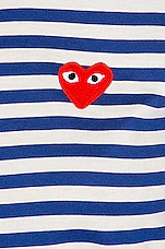 COMME des GARCONS PLAY Striped Cotton Red Heart Tee in Blue, view 5, click to view large image.