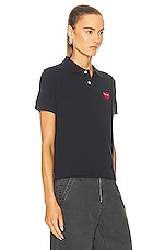 COMME des GARCONS PLAY Cotton Polo with Red Emblem in Navy, view 2, click to view large image.