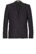 COMME des GARCONS Homme Plus Striped Blazer in Navy, Pink, & Black, view 1, click to view large image.