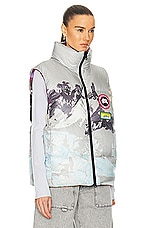 Canada Goose Reversible Puffer Vest For Kidsuper in Landscape & Crowd Print, view 3, click to view large image.