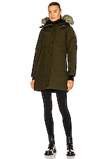 Canada Goose Shelburne Parka with Coyote Fur in Military Green, view 2, click to view large image.