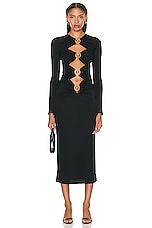 Christopher Esber Orbit Ruched Long Sleeve Dress in Black, view 1, click to view large image.