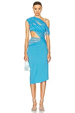 Christopher Esber Magnetica Asymmetric Dress in Dolphin Blue, view 1, click to view large image.
