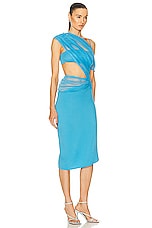 Christopher Esber Magnetica Asymmetric Dress in Dolphin Blue, view 2, click to view large image.