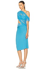 Christopher Esber Magnetica Asymmetric Dress in Dolphin Blue, view 3, click to view large image.