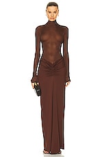 Christopher Esber Fusion Long Sleeve Gathered Dress in Mahogany, view 1, click to view large image.