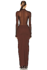 Christopher Esber Fusion Long Sleeve Gathered Dress in Mahogany, view 3, click to view large image.