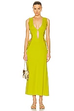 Christopher Esber Carina Plunge Dress in Limeade, view 1, click to view large image.